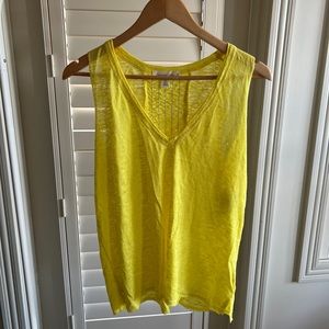 Bright yellow slub knit tank with ruching detail on back